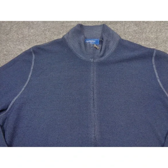 Carroll Custom Wool Sweater XL Blue Full Zip Beverly Hills Carroll & Co Italy